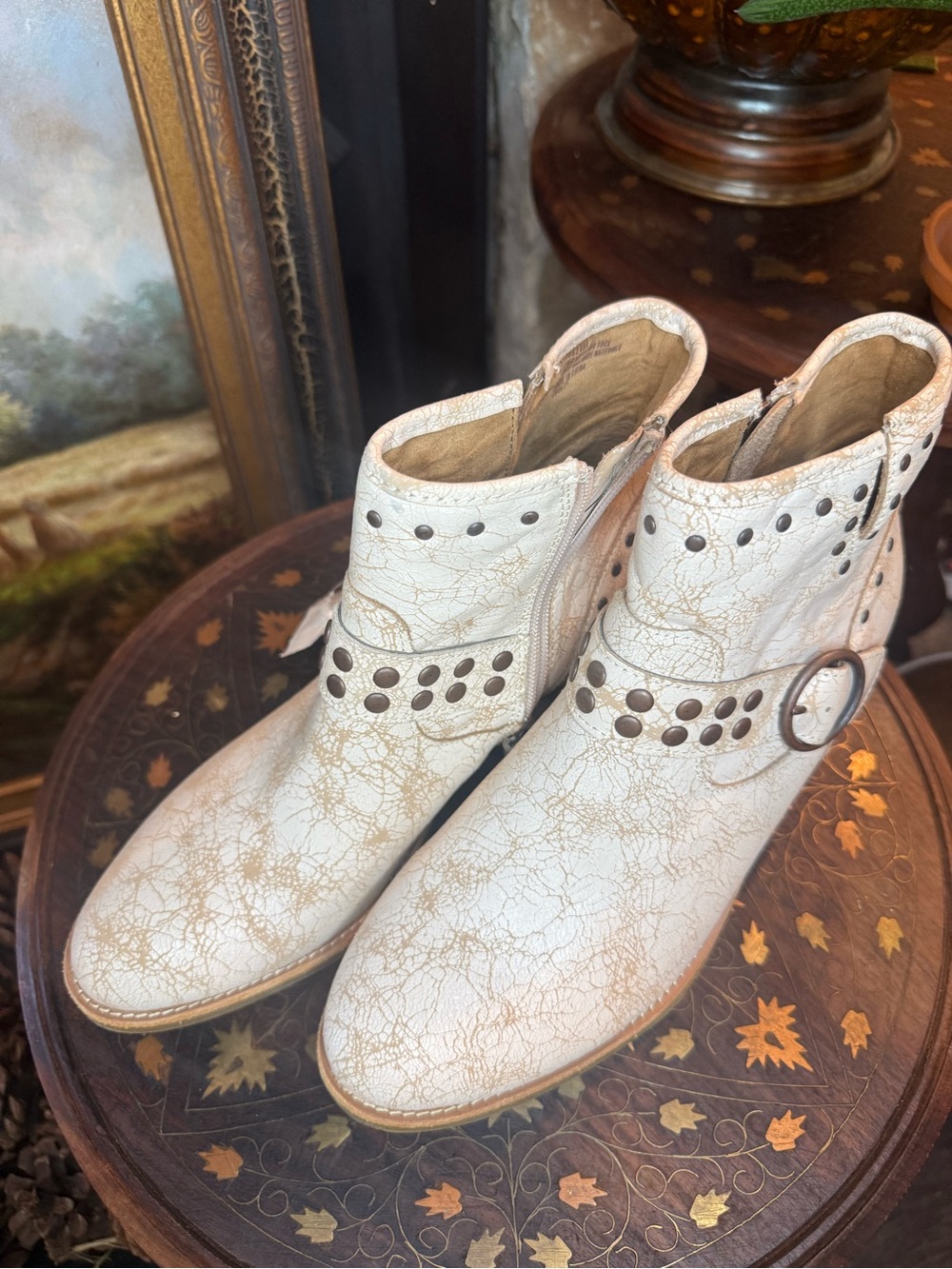 Sofft Cream Studded Ankle Boots with Buckle - Picture 4 of 6